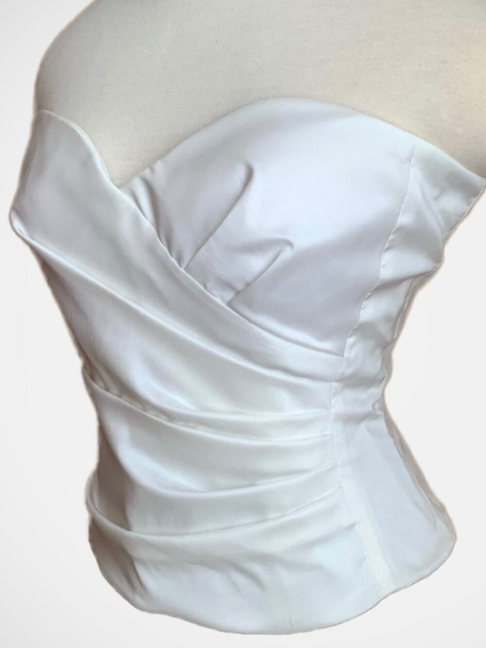 DONNA RICCO Winter White Ivory Ruched Satin Sweetheart Corset Bustier Top L